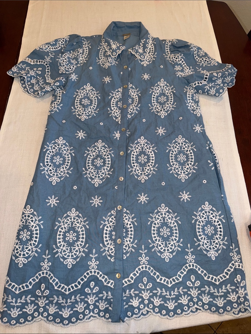 Magaschoni Linen Blend Floral Tiered Midi Dress